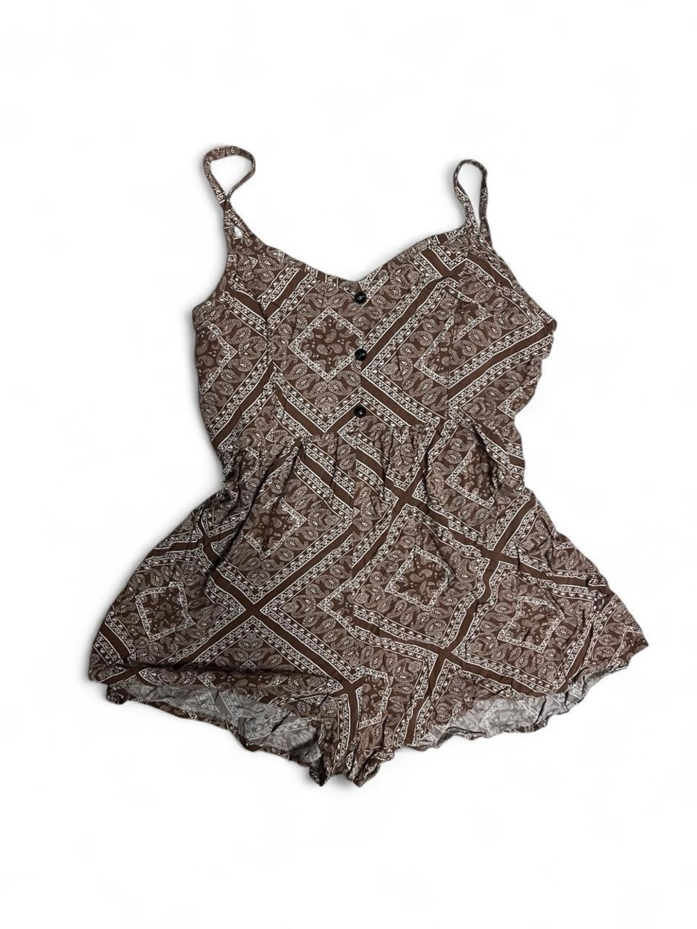 Brown Printed Spaghetti Strap Romper